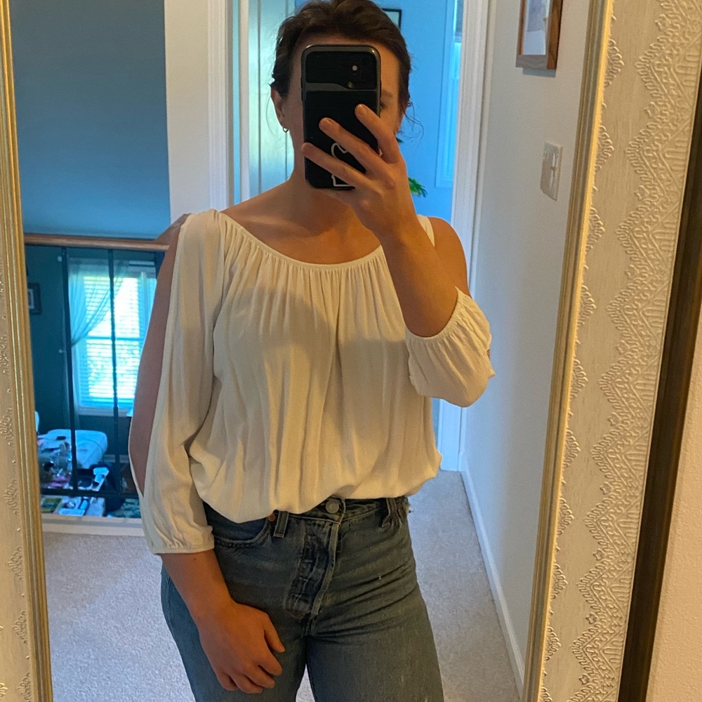 Don’t Ask Why Cold Shoulder White Drapey Top